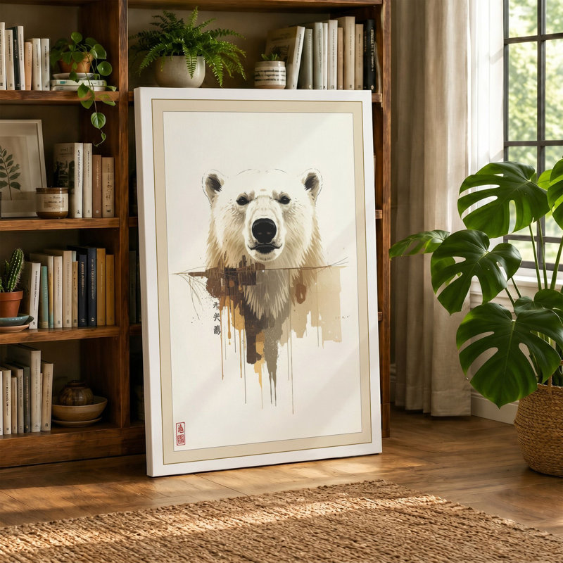 Bear Dissolving Japandi - Wrapped Canvas, 30x20 - 76.2 x 50.8 cm, Teal Border