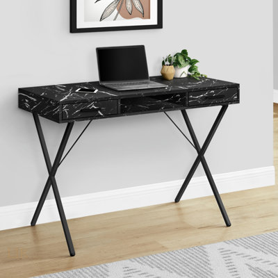 Bureau d'ordinateur contemporain en marbre noir avec rangement, idéal pour le bureau à domicile et les petits espaces