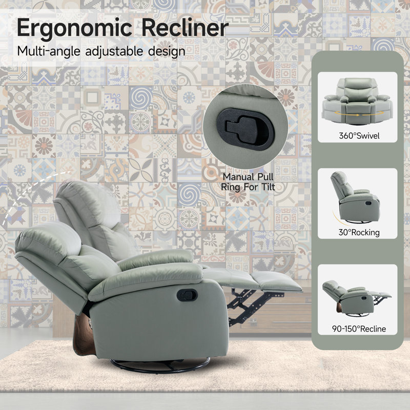  Faux Leather Nursery Rocker Recliner ,swivel Recliners For Small Spaces, Living Room Recliner With Overstuffed Arm And Back-Green