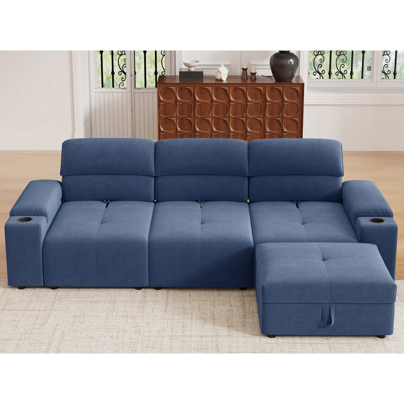 4 - Piece Upholstered Sectional, Blue Polyester Blend