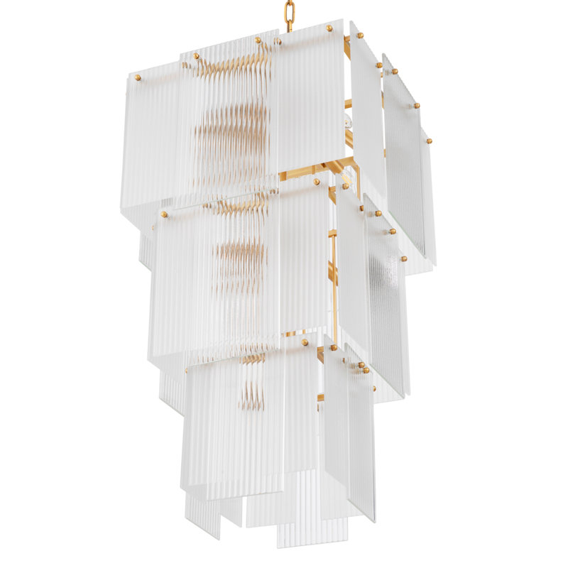 Chandelier Giardano Clear And Frosted Glass Antique Brass Finish