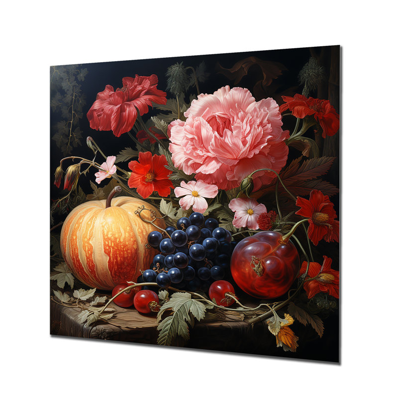 Art mural en métal Renaissance, fruits et bleuet, H 36 po x l 36 po x P 1,5 po