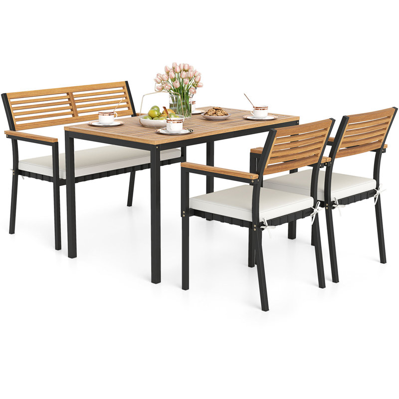 Ensemble de 4 meubles de patio avec cadre en bois d'acacia et 1 table