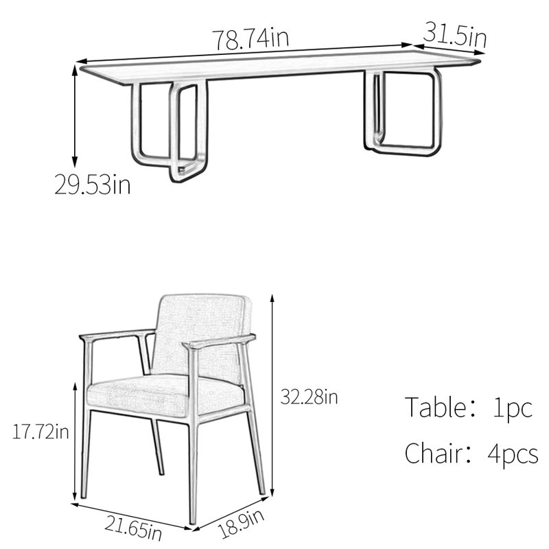 Ash simple practical dining table set, 29.53"H x 78.74"L x 31.5"W