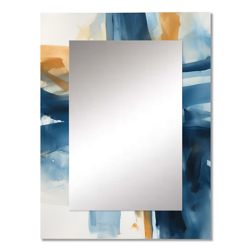 Blue and Gold Fusion VIII - Modern Rectangular Wall Mirror, 32 po x 24 po