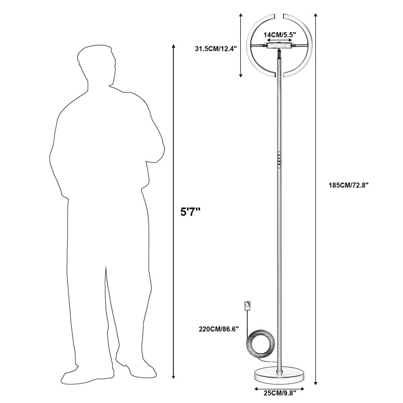 Hemion 72.8" RGB LED Black Torchiere Modern Floor Lamp with Remote Control and Foot Switch