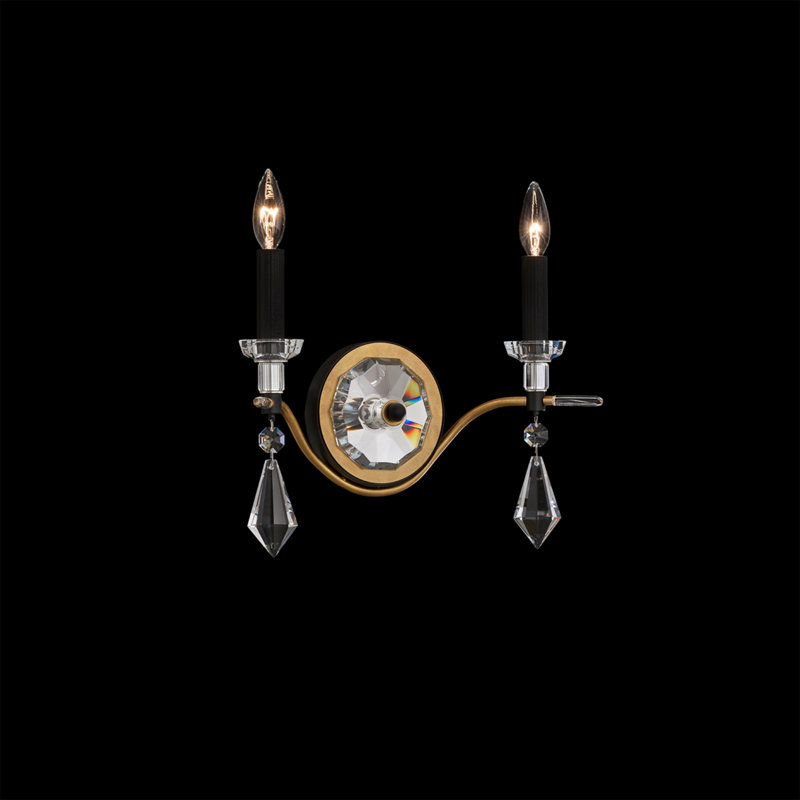 Tempest 2 Light Crystal LED Wall Sconce, Black/Soft Gold