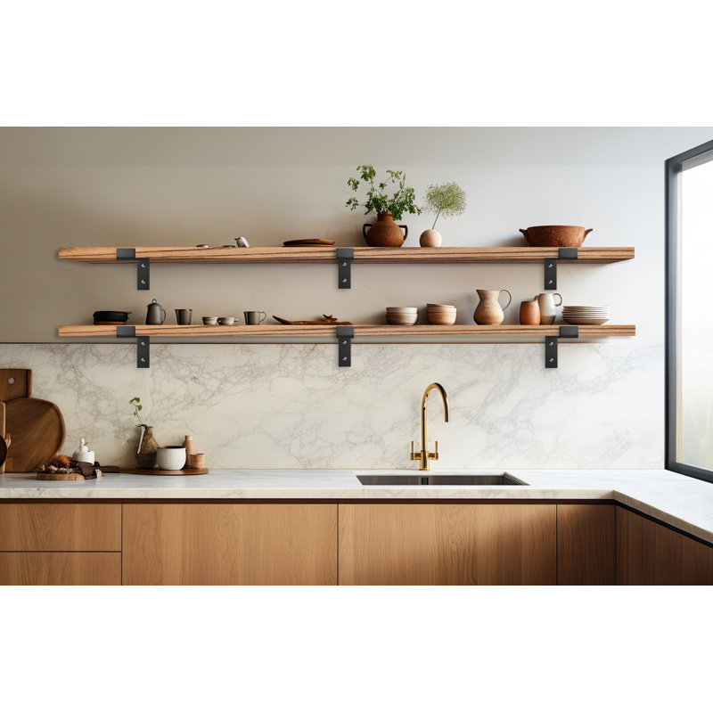 Teeanna 2 Piece Oak Bracket Shelf, 1" H x 72" W x 6" D, Honey
