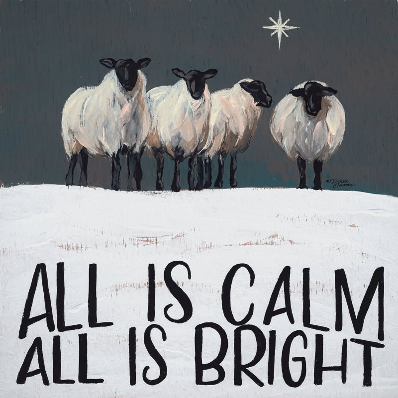 «All is Calm All is Bright - Art textuel, H 20 po x l 20 po, Non, Toile avec cadre flottant or