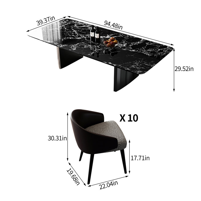 Modern luxury rectangular marble dining table set
