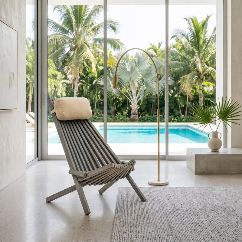 Chaise longue pliante d'extérieur Lashawn en bois d'acacia - Gris vieilli, Gris, Non