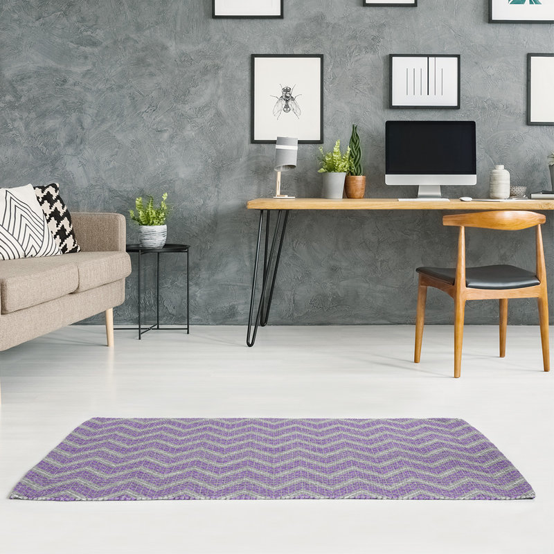Tapis carré mauve/gris à chevrons à main, Rectangle 8 pi x 10 pi