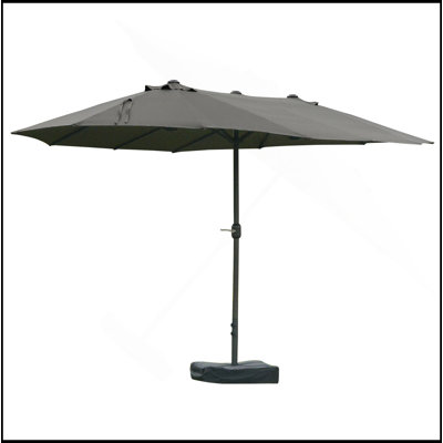 Outstanding Patio Umbrella 15' Steel Rectangular Outdoor Double Sided Market With Base, Sun Protection & Easy Crank For Deck Pool Patio
