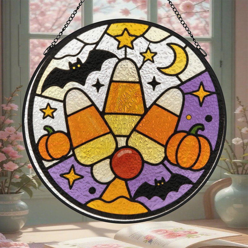 Halloween teinté (2) _2 panneaux en verre coloré pour décoration de fenêtre, 7.8x7.8in(20x20cm)