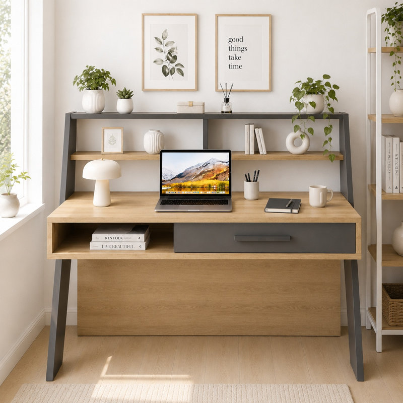 Modular Particle Board / Chipboard Computer Desk, Oak Anthracite