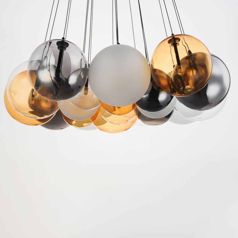 Luminaire suspendu grappe 20 lumières Alikee, Blanc / fumée / ambre, Noir mat