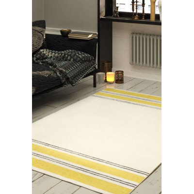 Beige Yellow Striped Woven Base Decorative Carpet