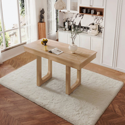 60"-78" Extendable Dining Table, Farmhouse Wooden Kitchen Table With Removable Leaf, Large Expanding Table For 4-8, Natural