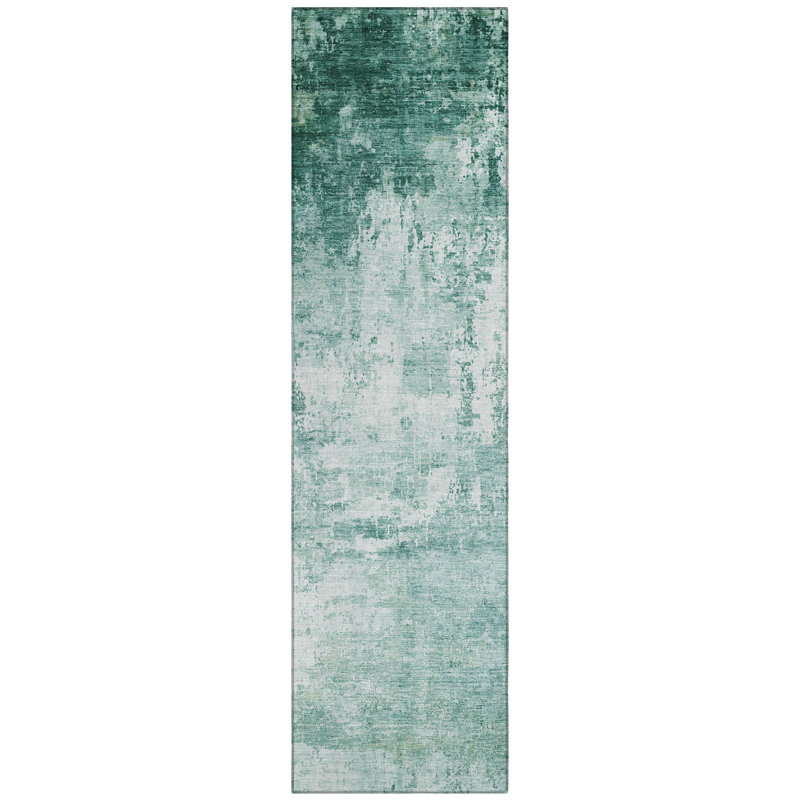 Machine Washable Indoor/Outdoor Xhevrie Aqua Rug, Runner 2'3" x 7'6"