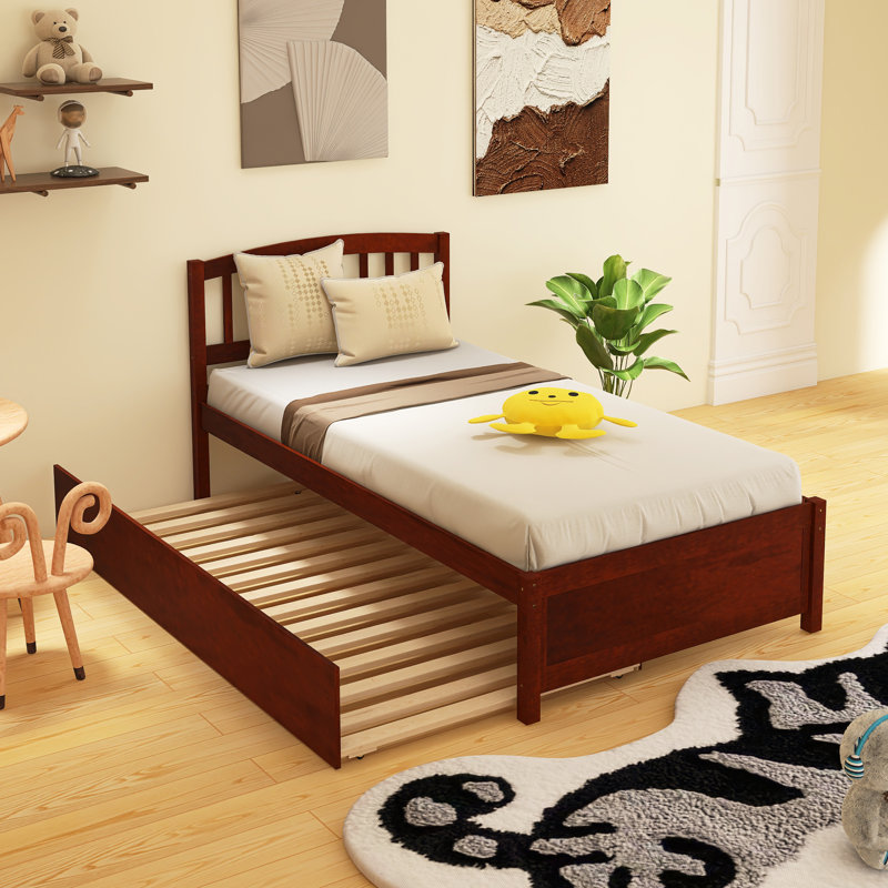 Base de lit simple avec lit gigogne en bois, Brun
