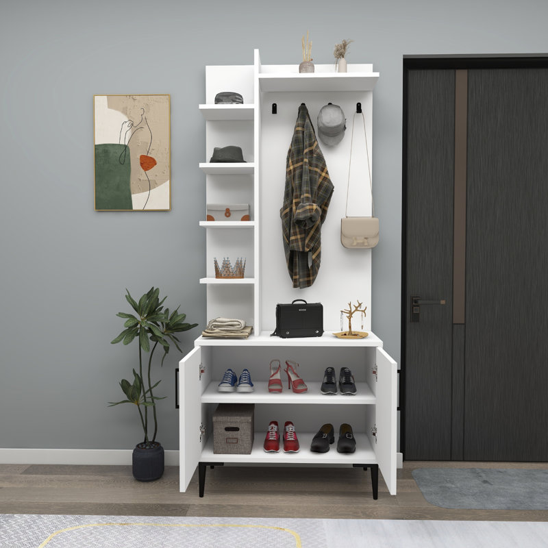 Maddyson Hall Tree 74.4cm Wide with Shoe Storage, White