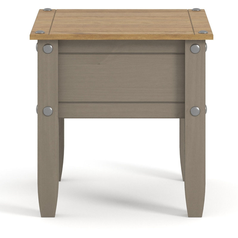 Hughestown Side Lamp Table, Solid Pine, Wax Finish, Corona design, Grey