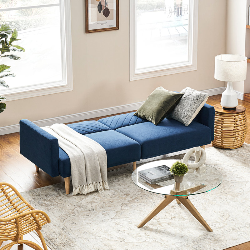 76.8'' Velvet Convertible Sofa, Classic Blue Velvet