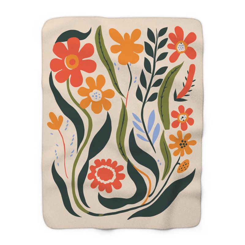 Fantaisie de fleur fantaisiste - couverture en sherpa de qualité supérieure 1 pièce - reproduction d'art luxueuse, Queen
