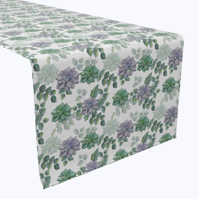 Table Runner, 100% Cotton, 16X108", Succulents & Tropical Leaves