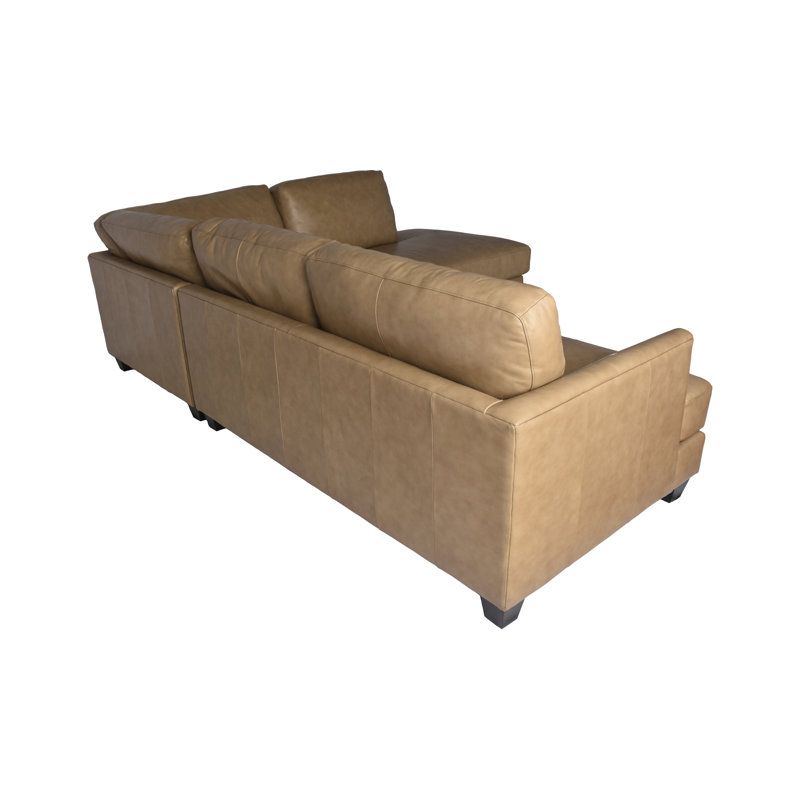 104" Wide Genuine Leather Modular Sofa & Chaise, Right Hand Facing