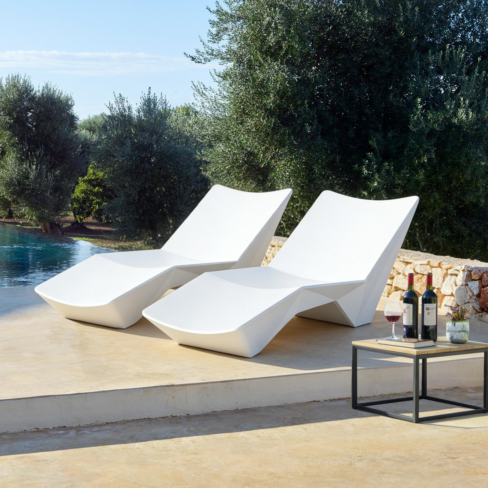 24" Patio Chaise Lounge, 4, White