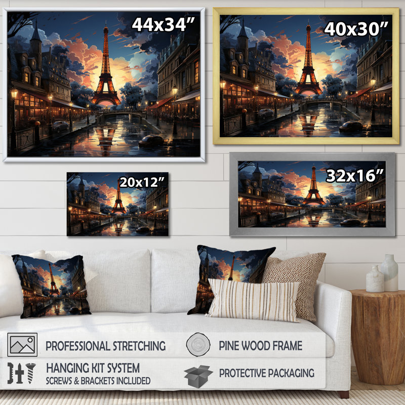 «Futuristic Paris Eiffel Tower Harmony - Franch», reproductions d'art mural, H 12 po x l 20 po x P 1 po, Cadre flottant noir