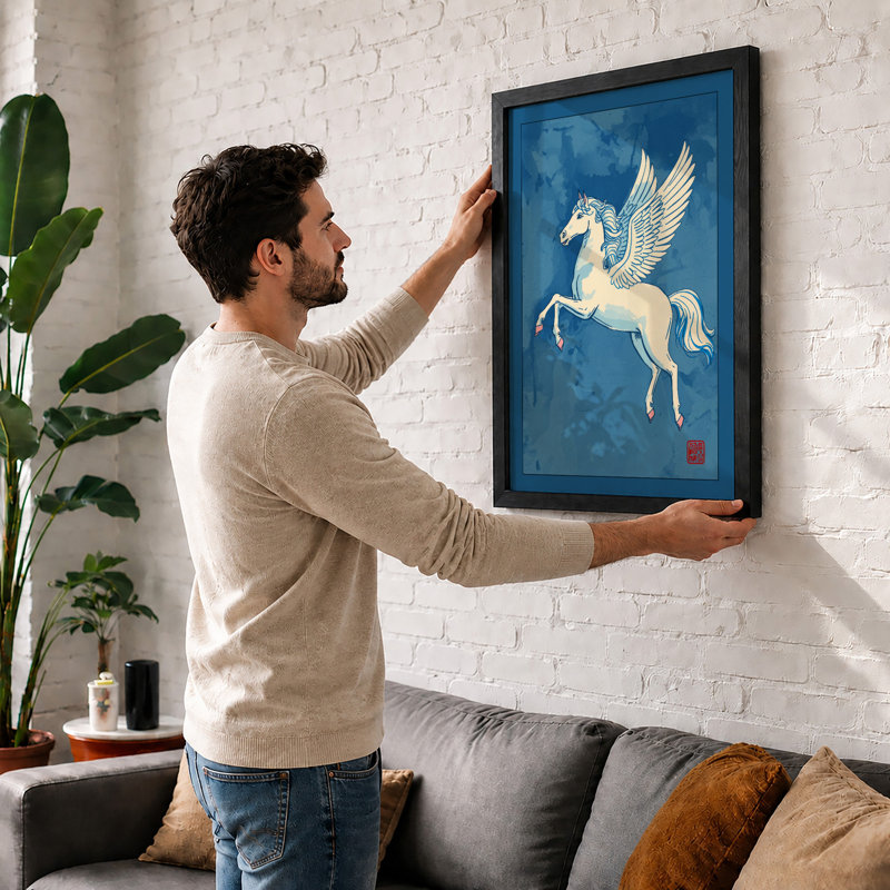 Pegasus in Flight Japandi - Framed Print, Unframed, A3 - 42.0 x 29.7 cm