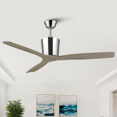 Ventilateur de plafond à 3 pales en bois massif de 54 po avec télécommande et sans lumières