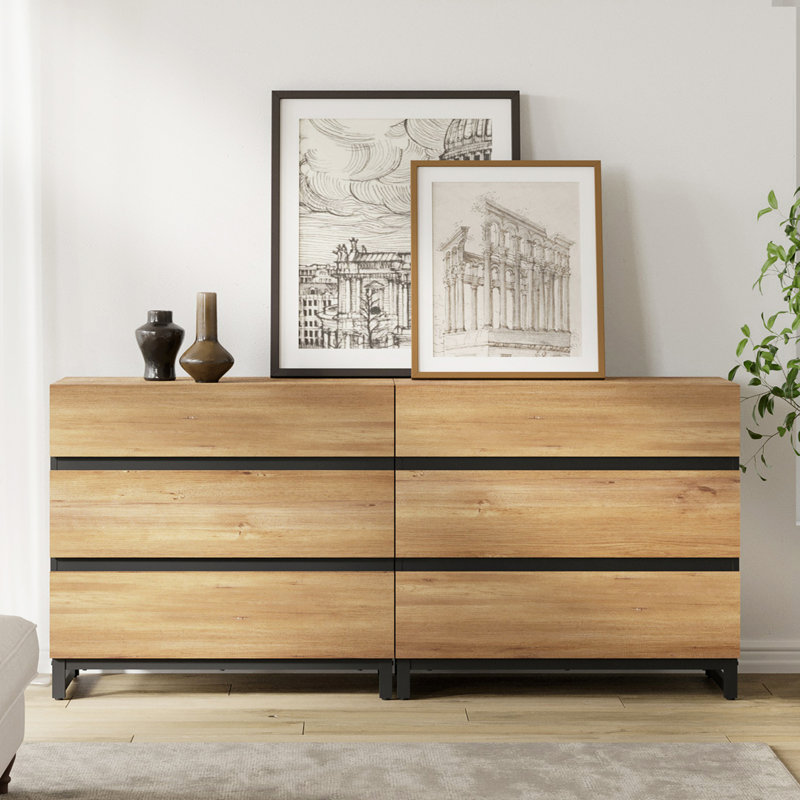 Armoire d'appoint double 6 tiroirs l 64 po Rookwood, Chêne