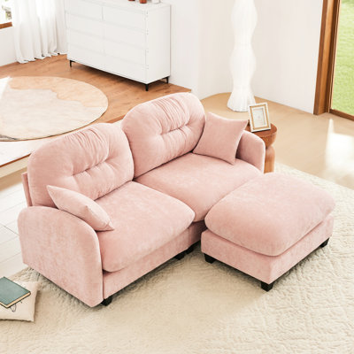 Canapé modulaire en chenille rose, agencement flexible, grand ressort et canapé modulaire en forme de L avec coussin, chenille mobile, soutien solide