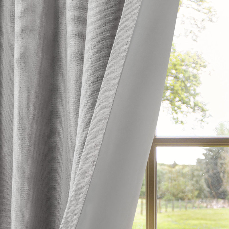 Chenille Blackout Back Tab Curtain Pair(2 panels), Gray, 52" W x 96" L