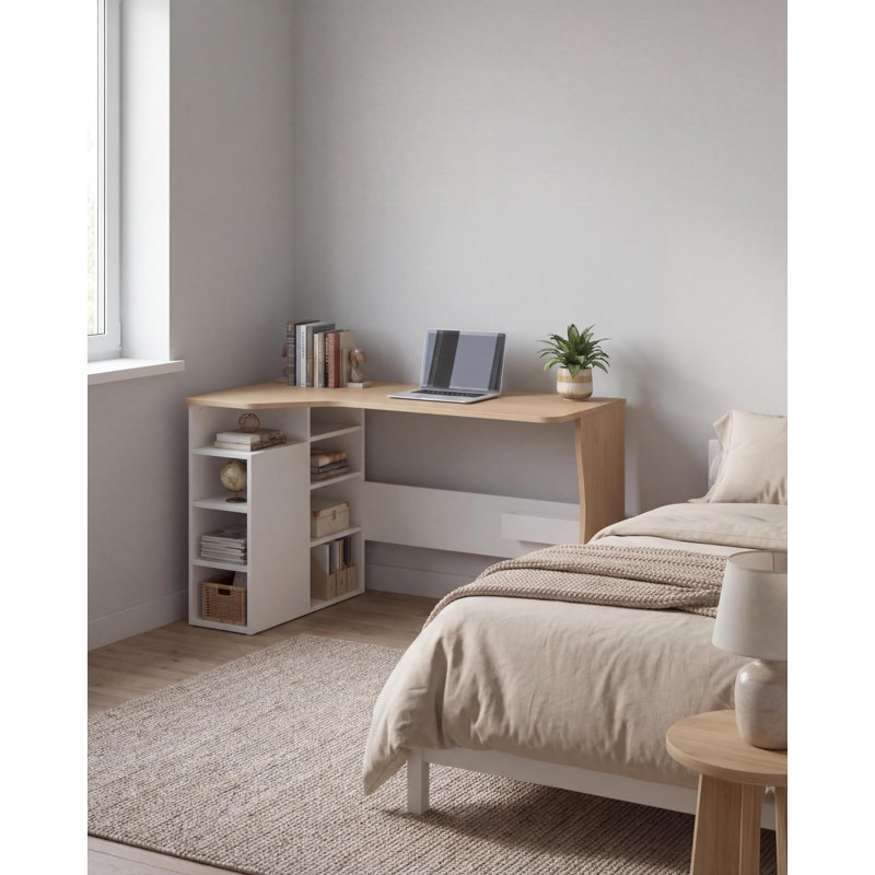 Bureau en L avec tablettes de rangement, petit bureau d'angle pour petits espaces, table réversible avec tablettes à 3 niveaux, bureau personnel, bureau d'écriture