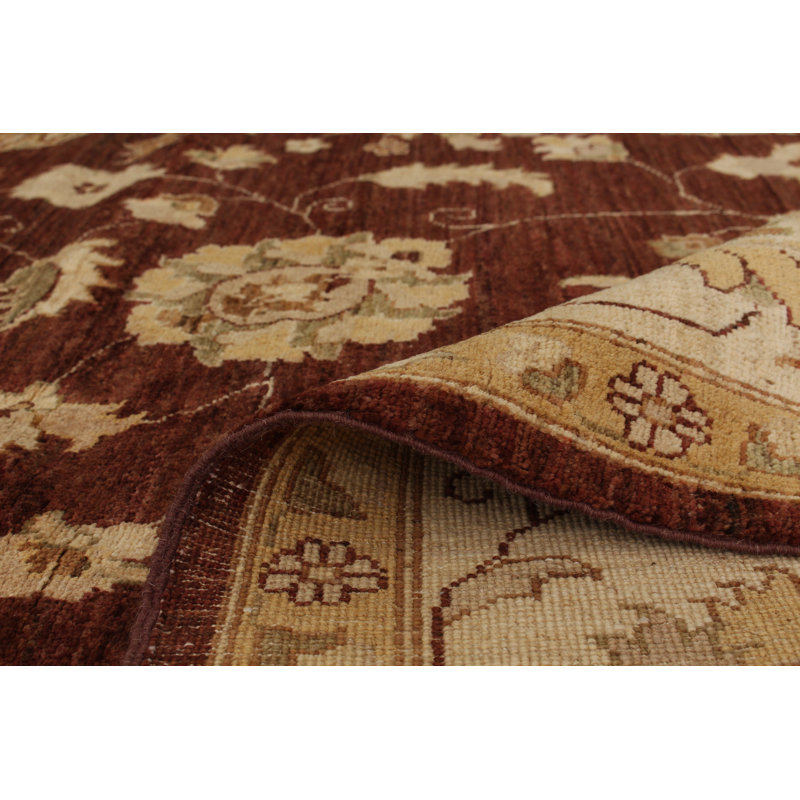 Tapis zone en laine beige/brun foncé 9 pi x 12 po main-of-kind-noué la 2010 ushak Rahma
