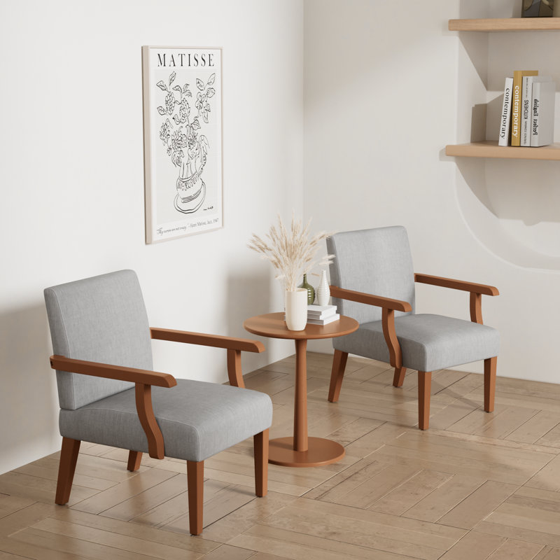 Fabric accent arm chair set of 2 with round wood table - elegant and comfortable addition to any room