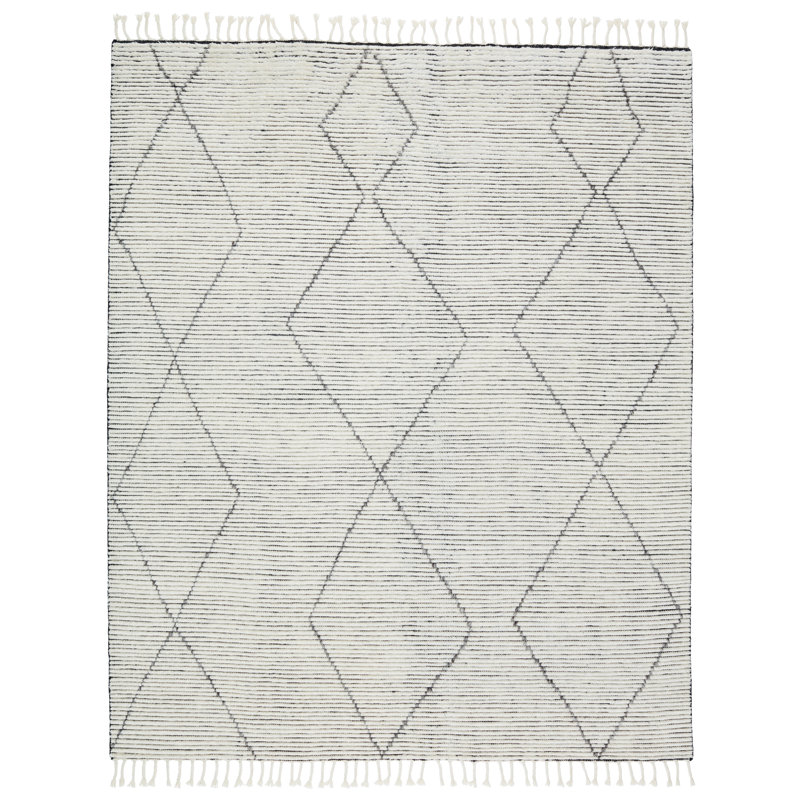 Ammil Hand-Knotted Trellis Cream/ Black Area Rug, Runner 3' x 12'
