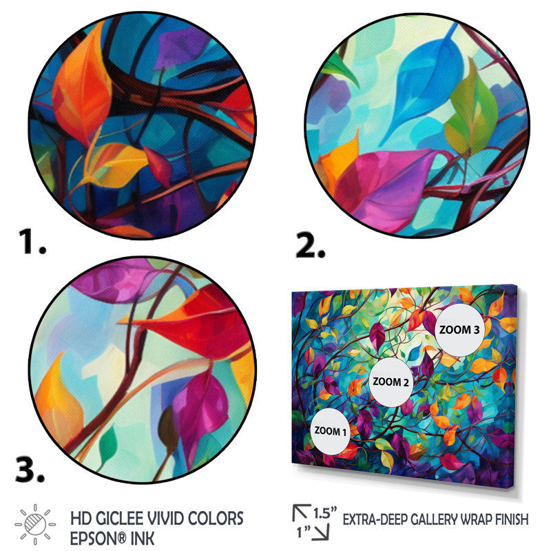 Multicolor Vibrant Vines I - Abstract Botanicals, art mural, H 12 po x l 20 po x P 1 po, Cadre flottant blanc