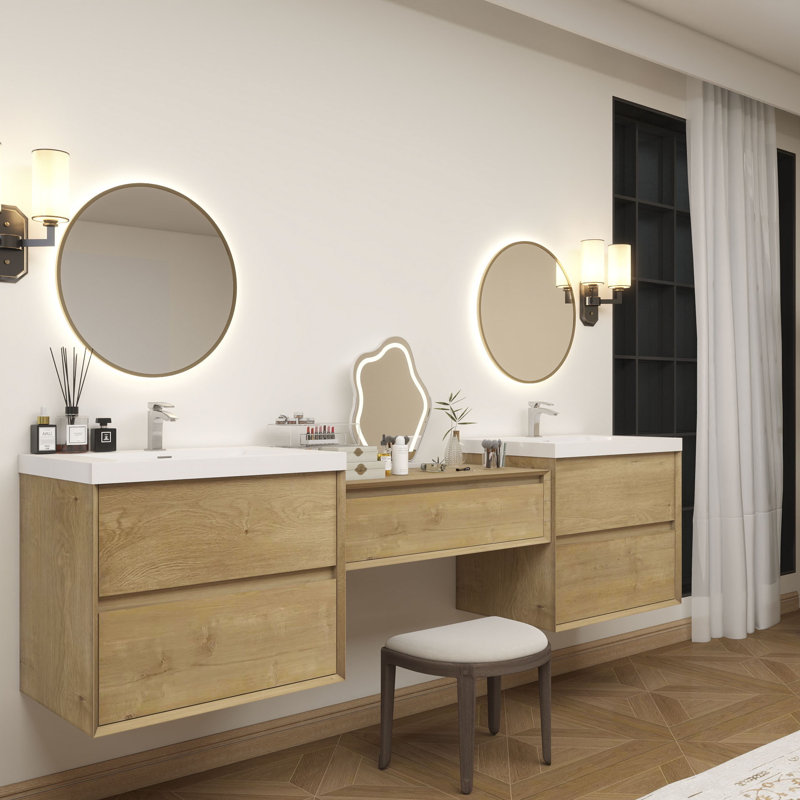 Aliki 96" Wall Mounted Vanity With Reinforced Acrylic Sink In Oak, Oak