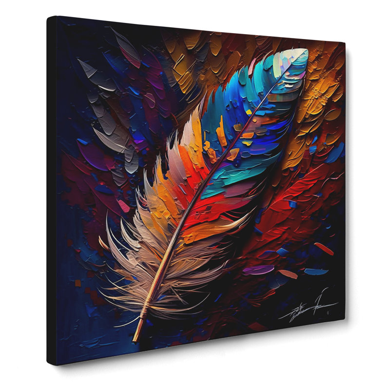 Feather Palette Knife Painting - Wrapped Canvas, 35cm H x 35cm W x 3cm D