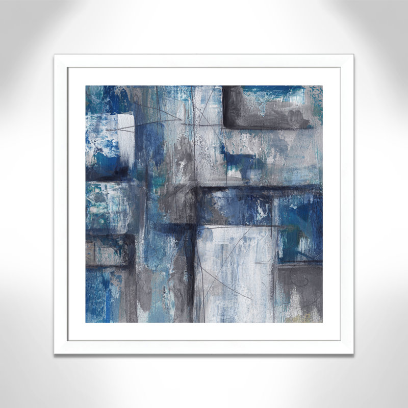 Patchwork abstrait II - peinture encadrée, Papier encadré blanc mat, H 33,5 po x l 33,5 po x P 1,25 po
