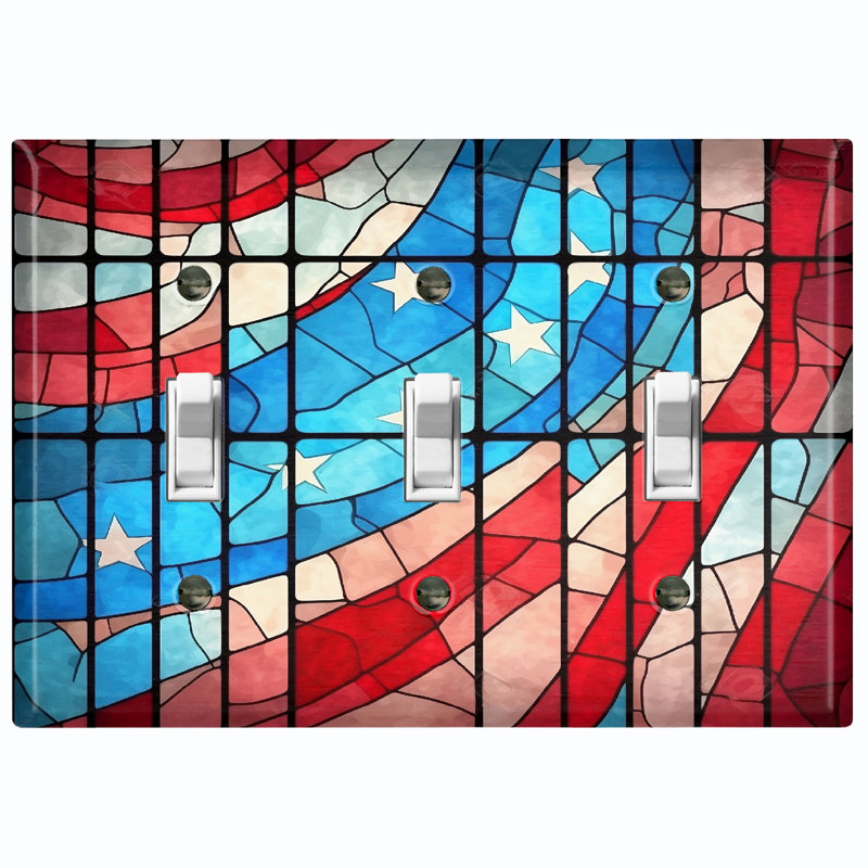 Plaque murale standard avec interrupteur à bascule à 3 panneaux à imprimé drapeau des États-Unis