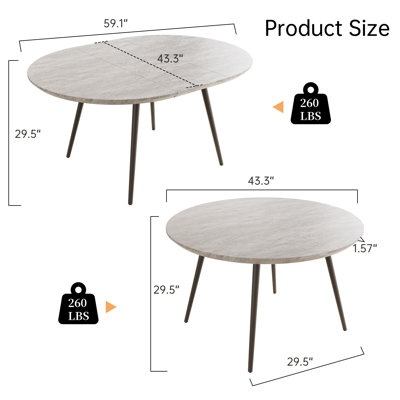 Modern Kitchen Dining Table, Extendable Dining Table, Round to Oval Table