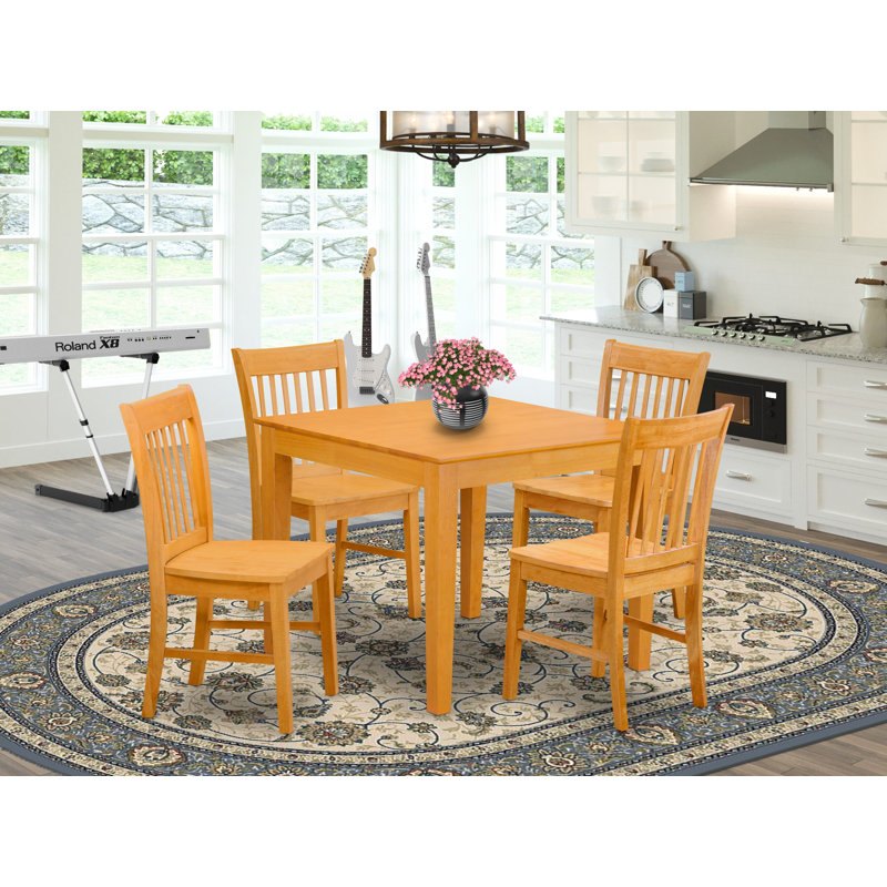 5 Piece Dining Room Table Set Includes a Square Kitchen Table and 4 Dining Chairs, Oak, Oak, 5 Pieces: 1 Table, 4 Chairs