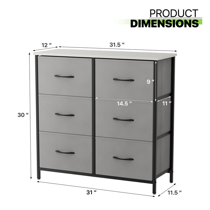 Marthena 6 Drawer 31.5" W Double Dresser, Gray