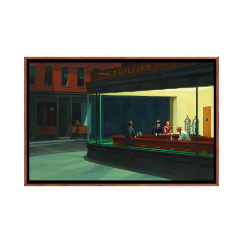 « nighthawks, 1942 » par edward trémie-impression, Toile avec cadre en bois classique, H 32 po x l 48 po x P 1,5 po